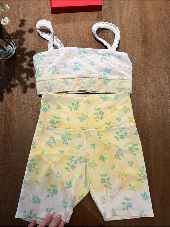 Sincerly Jules Pants - Sincerly Jules Yellow Floral Bike Shorts and Crop Top Set